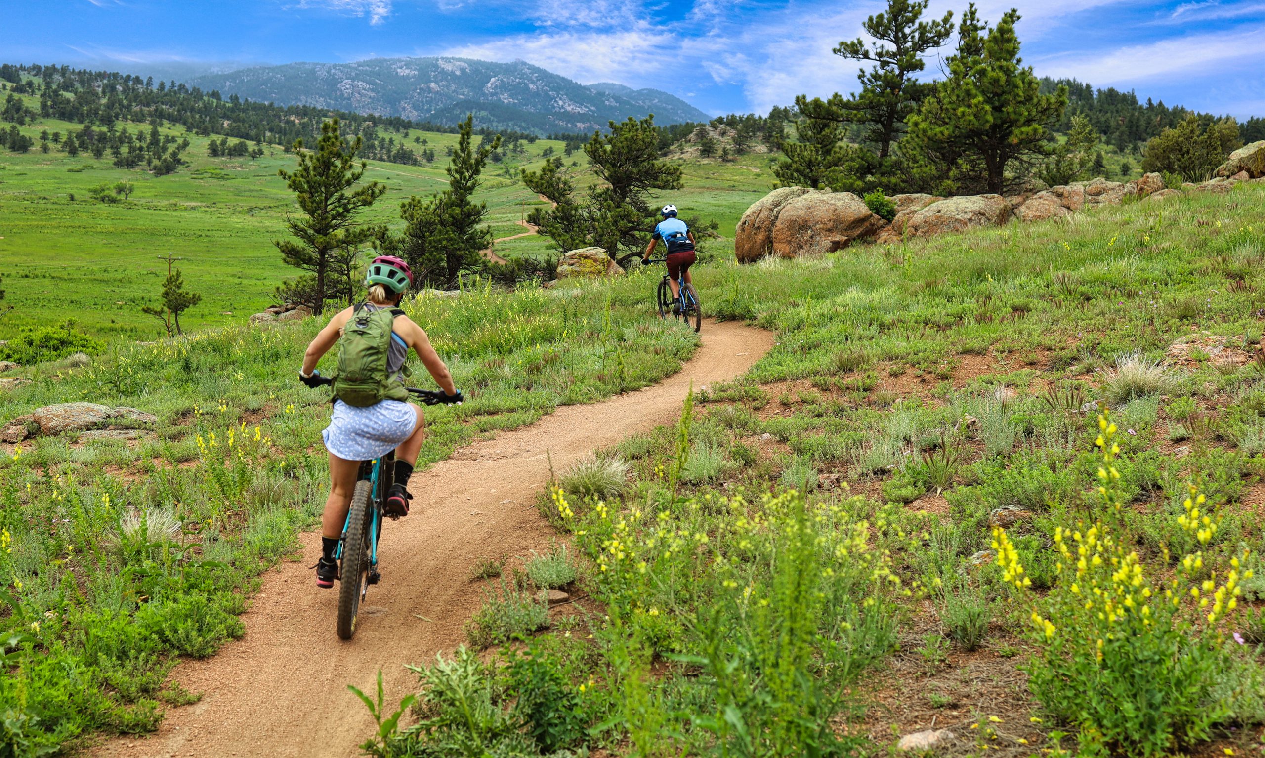 Mountain bikers at Boulder County, Colorado's Hall Ranch Open Space