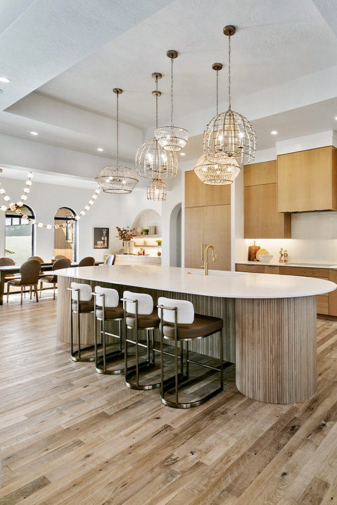 Luxury Kitchen, Eagle Idaho, White Counters, Bright Lighting, Light wood floors