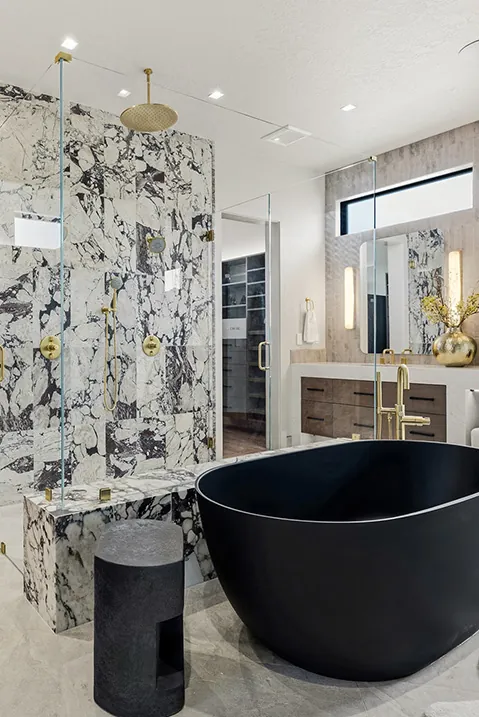 Primary bathroom in a parade home