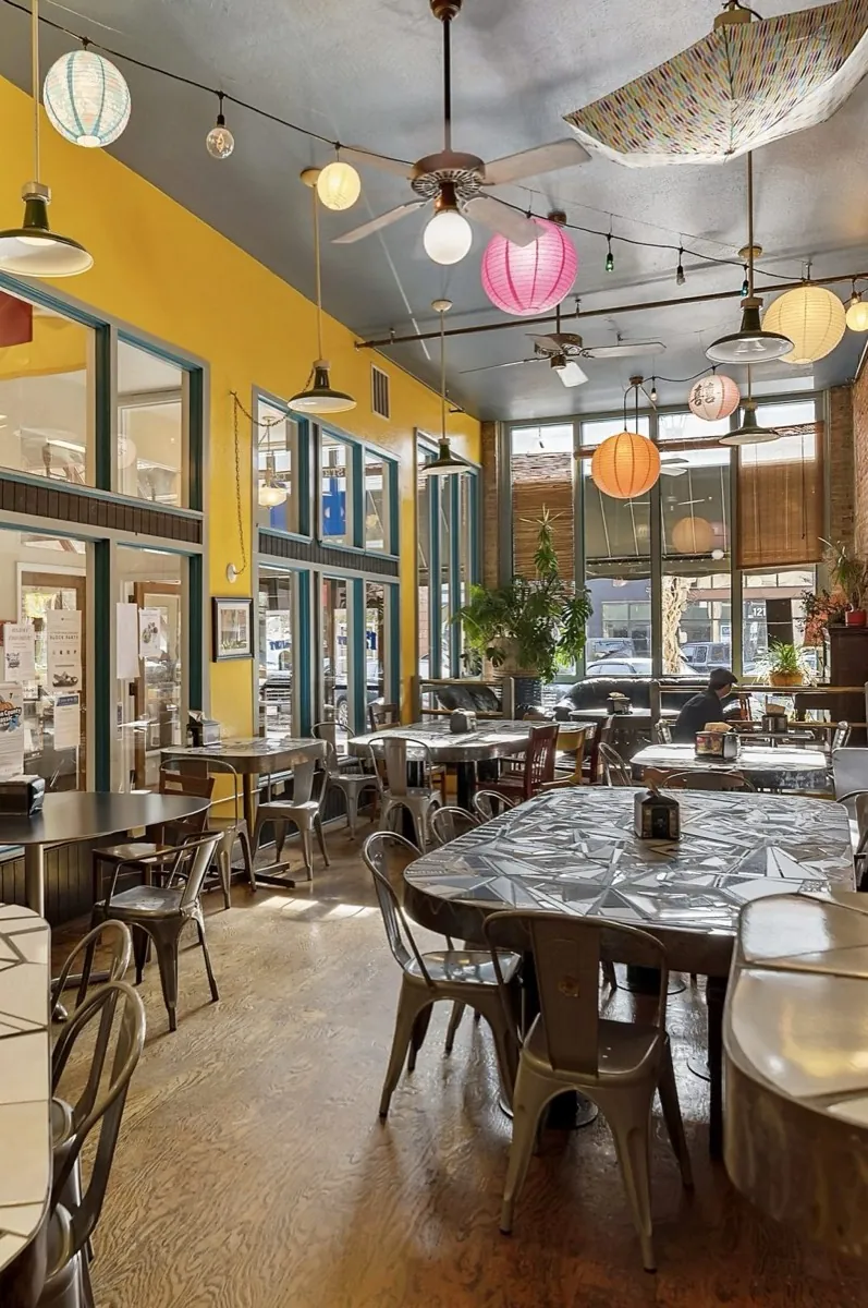 Dining area at the eclectic local restaurant, Messenger Pizza, in Nampa Idaho
